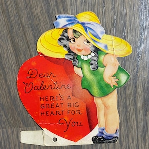 Dia dos Namorados, Menina, Chapéu Amarelo, Coração Grande, Em Forma, 4", Artesanato, Scrapbooking, Hobby, Papel, Papelaria, Vintage, ESCRITOS, ~ 20-29-1029