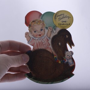 Cute Baby playing with Swans, 1st Birthday, Greeting Card, Used, Retro, Gifting, Framing, Craft Project, ~ 240128-WH 804