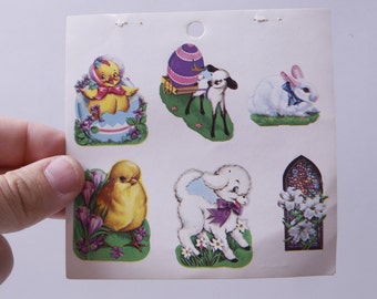 Easter, Adorable, Animals, Lamb, Chick, Bunny, Easter Egg, Flowers, Spring, Sticker Sheet, Card Making, Vintage, ~ M-03-01
