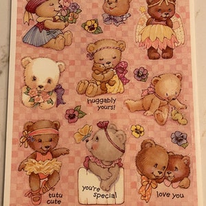 Adorável, ursos, amigos, abraços, amor, fofo, especial, crianças, folha de adesivos, marca registrada, artesanato, decoração, confecção de cartões, vintage, ~ 285