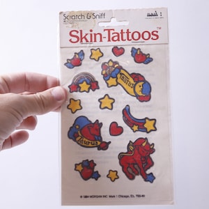 Taureau, Taureau, Zodiaque, Astrologie, Étoiles, Autocollants de peau, Tatouages, Scratch & Sniff, 1984, Feuille d’autocollants, Fabrication de cartes, vintage, ~ 20-09-306