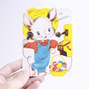 Cute Rabbit Talking on the Phone, To Grandson, Easter Card, USED, Folding, Shape Card, Adorable, Child, Craft Project, Vintage, ~ WH-08 1294