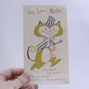 Lustige Katze Gentleman, Alles Gute zum Geburtstag Mister, Grußkarte, Falten, Papier, Bastelprojekt, Erinnerungsstücke, Vintage, ~ WH-2 1269