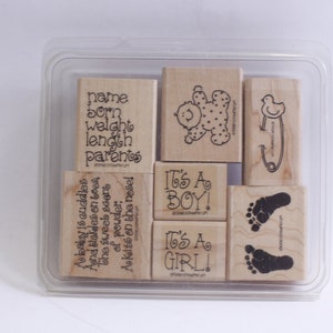 New Baby, Stamp Set, Stampin Up, Boy, Girl, Little Feet, Name Born, Weight Length, Parents, Rubber Stamps, Card Making, ~ WH-012 532