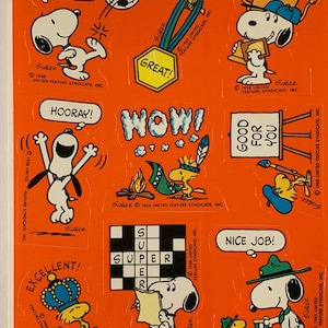 Peanuts Schulz Teacher Stickers Snoopy Woodstock Single Sticker Sheet 1950's 1960's Cartoon Characters Red School Stickers ~ 1294