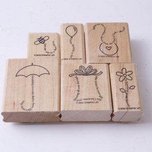 Amistad, Cumpleaños, Bebés, Navidad, Abeja, Flor, Juego de sellos, Madera, Goma, Sellos de mensajes, Vintage, Fabricación de tarjetas, ~ 20-33-1158