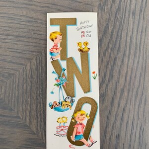 Happy Birthday 2 Year Old, Cute Kids with Baby Animals, Vintage Used Greeting Card, Volland, Folding, Shape Card, Craft Project, ~ GC-3 72