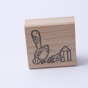 Béisbol, Fútbol, Pelotas, Deportes, Niños, Niños, - Sello de mensaje - Madera, Goma, Sello - Vintage - Fabricación de tarjetas ~ 20-01-958
