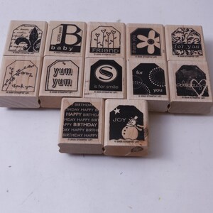 Merci, bébé, pour vous, sourire, joyeux anniversaire, joie, toujours, jeu d'estampes, bois, caoutchouc, tampons à message, vintage, fabrication de cartes, ~ 20-31-1078
