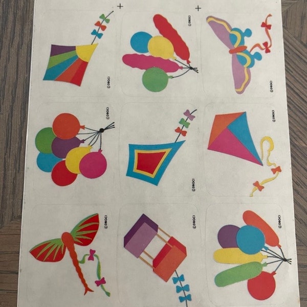 Vintage, DBGCI, kites, Butterfly, hearts, balloons, Full sticker sheet, 90s 231014-90593 02