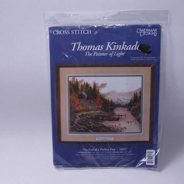 Candamar Designs, Thomas Kinkade, End of a Perfect Day, Cross Stitch, Craft, Kit, 1996, Needlework, Hobby, vintage, ~ M-05-06