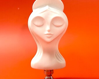 Porcelain Angel Lamp Finial on Chrome Hardware in White Bisque Porcelain