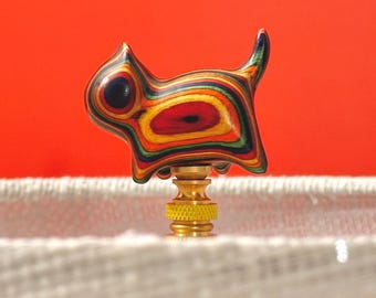 Whimsical Rainbow Cat Lamp Finial on Brass Hardware - Playful Rainbow Kitten Lamp Topper