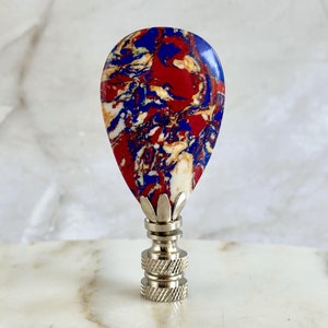 Marbled Lamp Finial in Red White & Blue on Shiny Chrome Hardware