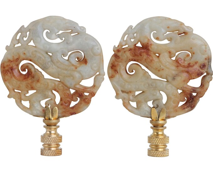 Prancing Dragon Asian Lamp Finials in Antiqued Stone Finish Chinese