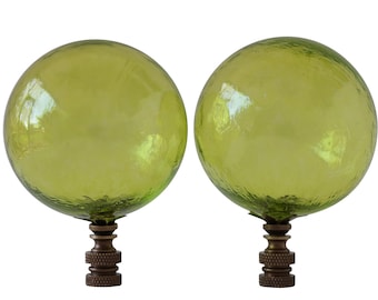 Oversized Chartreuse Blown Glass Lamp Finial on Bronze Hardware - Handmade Glass Ball Lamp Topper