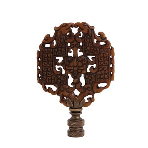 Chinese Archaic Style Lamp Finial in Brown on Bronze Hardware - Asian Style Lamp Topper