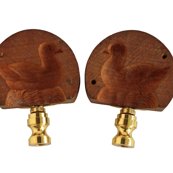 Antique English Butter Mold Lamp Finials - A Matching Pair of Ducks on Brass Hardware