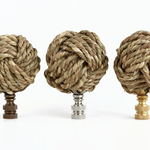 Nautical Knot Lamp Finial in Twisted Seagrass - Custom Coastal Lamp Topper with Woven Rope Monkey Fist Design