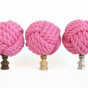 Nautical Knot Lamp Finial in Pink - Custom Coastal Lamp Topper with Woven Cotton Monkey Fist Design