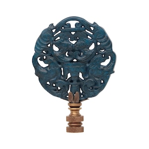 Chinese Carved Stone Lamp Finial in Dark Blue on Bronze Hardware