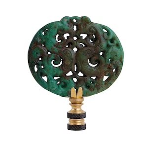 Verdigris & Brown Chinese Carved Stone Lamp Finial on Brass Hardware