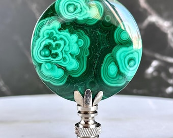 Malachite Mineral Lamp Finial on Silver Tone Chrome Hardware