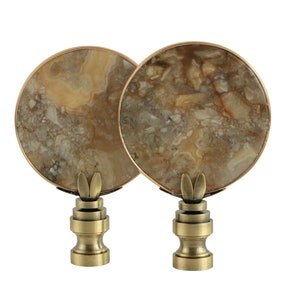 Oatmeal Crazy Lace Agate Lamp Finials on Antiqued Brass Hardware - a Matching Pair