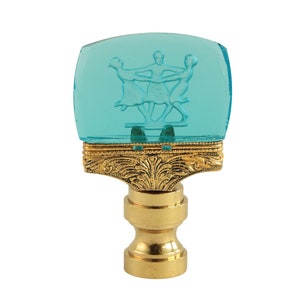Bohemian Intaglio Glass Lamp Finial on Brass Hardware in Aqua Blue