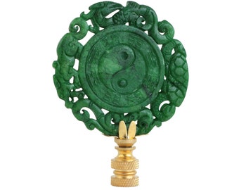 Chinese Taijitu Carved Stone Lamp Finial on Brass Hardware