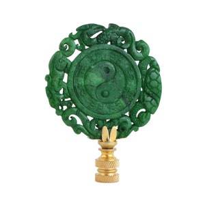 Chinese Taijitu Carved Stone Lamp Finial on Brass Hardware