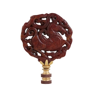 Tang Horse Lamp Finial in Brown on Brass Hardware - Asian Style Horse Lamp Topper