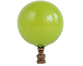 Chartreuse Blown Glass Lamp Finial on Bronze Hardware - Oversized Handmade Glass Ball Lamp Topper