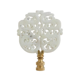 Chinese Carved Stone Lace Lamp Finial in Cream White on Brass Hardware