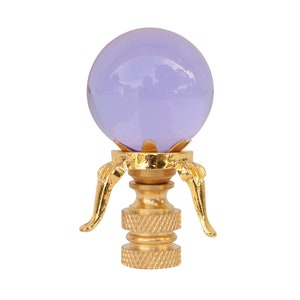 Crystal Ball Lamp Finial on Brass Hardware in Lavender Purple Glass