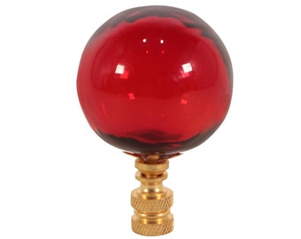 Blown Glass Lamp Finial in Ruby Red on Brass Hardware - A Single Finial or Matching Pair