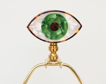 Green Eye Lamp Finial on Brass Hardware