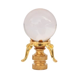 Crystal Ball Lamp Finial on Brass Hardware in Clear Glass