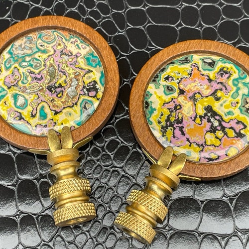 Marbled Gemstone Graffiti shops Paint Lamp Finials on Brass Hardware - A Matching Pair