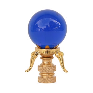 Crystal Ball Lamp Finial on a Brass Base in Cobalt Blue Glass