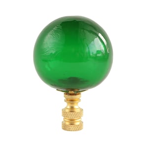 Blown Glass Lamp Finial in Bottle Green on Brass Hardware - A Single Finial or Matching Pair