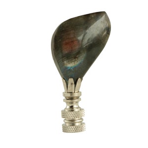 Freeform Labradorite Lamp Finial with Golden Copper Flash on a Chrome Base