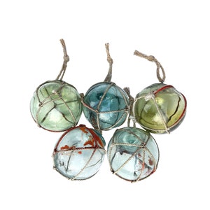 Nautical Fishing Float Christmas Ornaments - Set of 5 Japanese Glass Fishing Floats