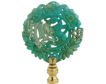 Asian Carved Stone Lamp Finial Hot Pink Dragon on a Shiny Chrome Base