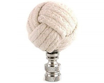 Nautical Knot Lamp Finial in Natural Braided Cotton on a Chrome Base