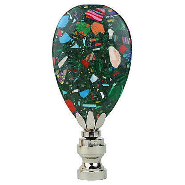 Evergreen Confetti Lamp Finial on a Shiny Chrome Base