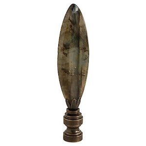Polished Labradorite Lamp Finial with Soft Teal Flash on a Bronze Tone Base