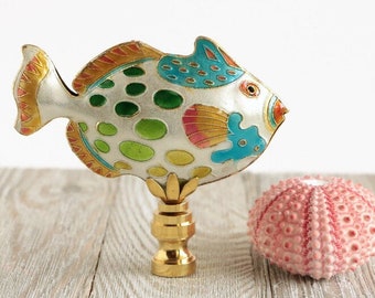 Spotted Reef Fish Lamp Finial on a Shiny Brass Base