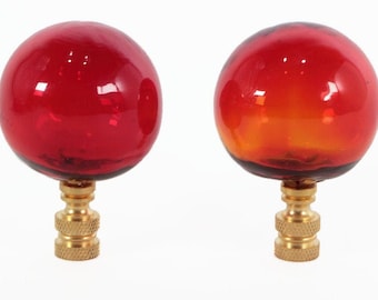 Mundgeblasene Glas-Lampen-Knopf in Rot oder Amberina auf Messing-Hardware