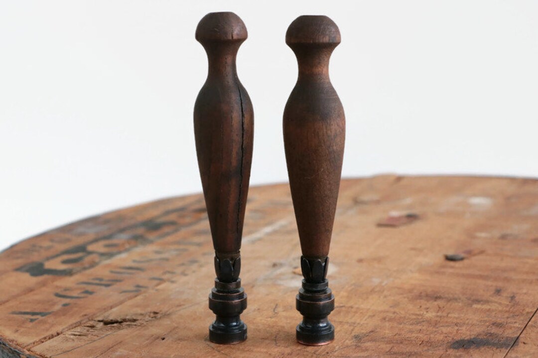Primitive Wood Lamp Finials Crafted From Vintage Bookbinding Tools